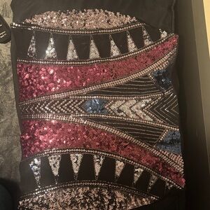 Express Black and Pink Sequin Mini Skirt